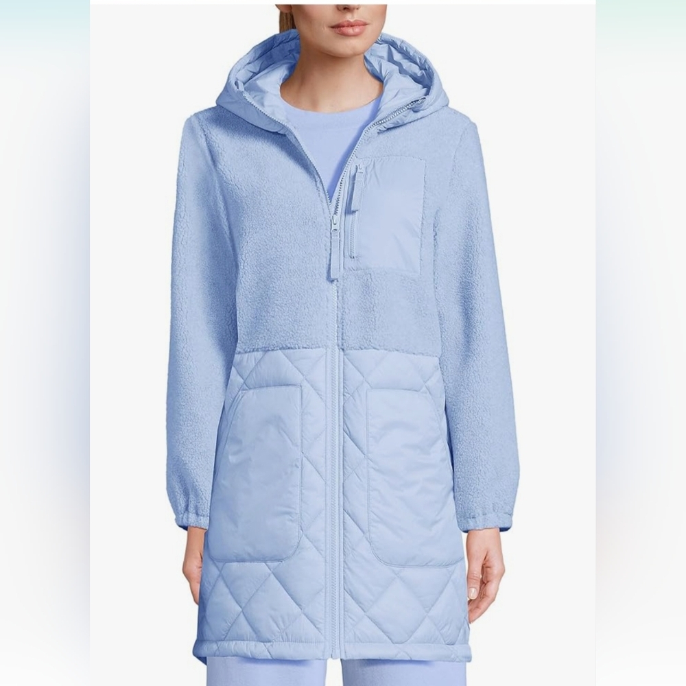 New Lands End Parka Jacket women's blue size 2 2X hood hooded full zip